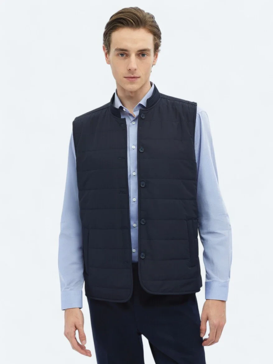 Navy Blue Weaving Puffer Vest - 2