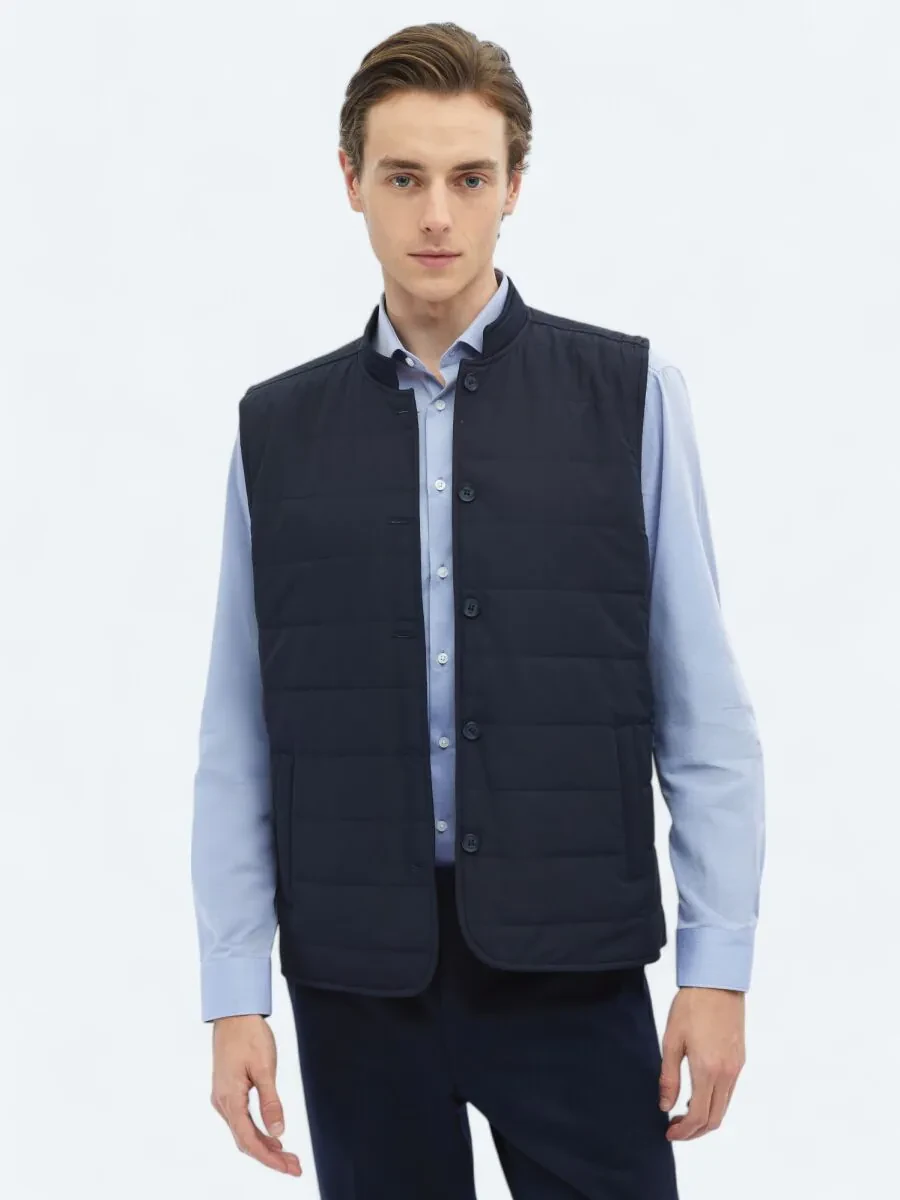 Navy Blue Weaving Puffer Vest - 2