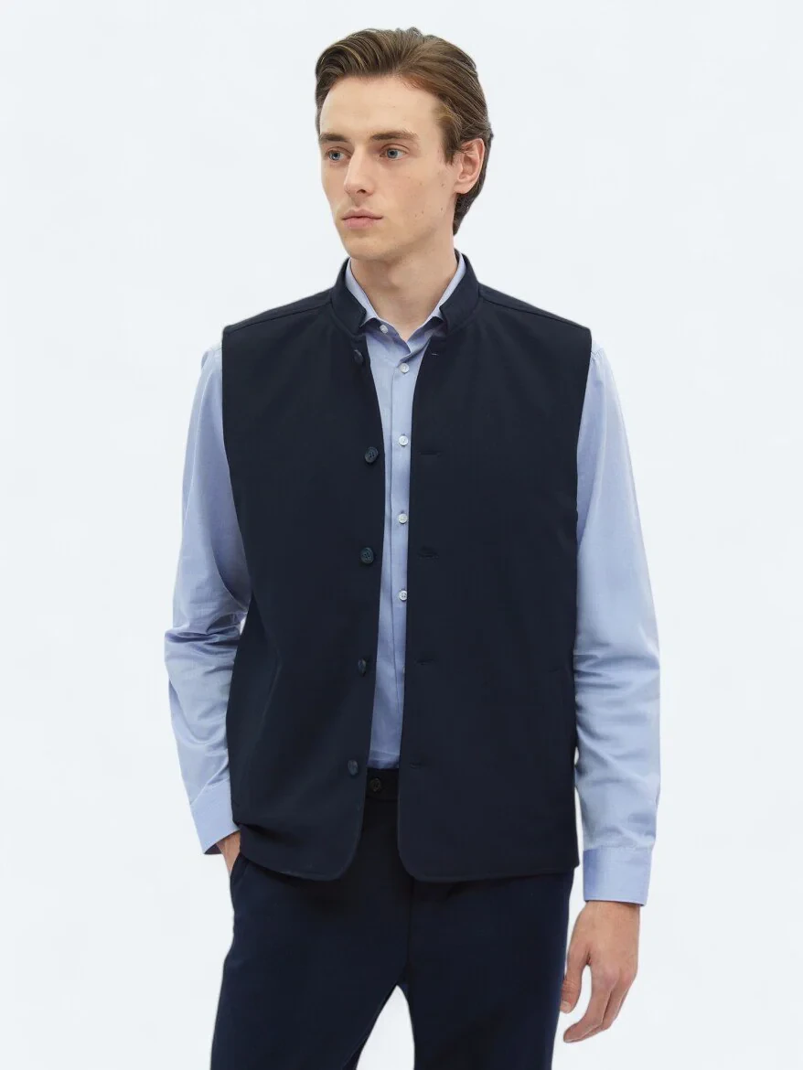 Navy Blue Weaving Puffer Vest - 4