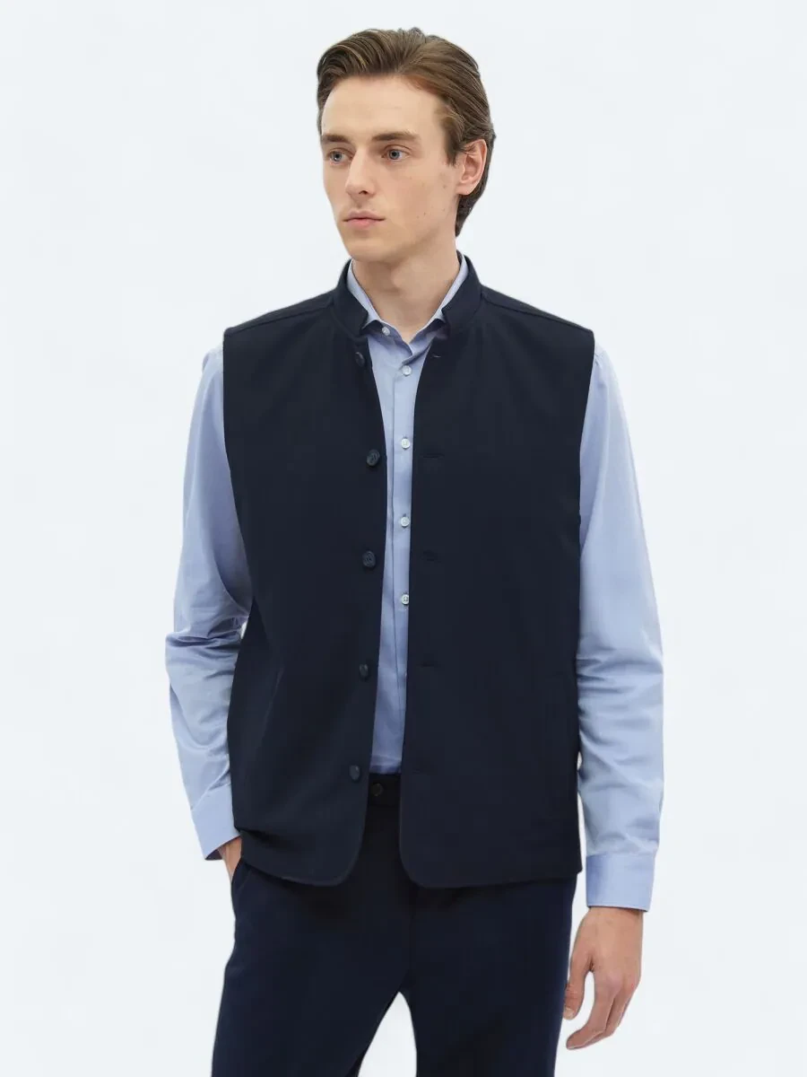 Navy Blue Weaving Puffer Vest - 4