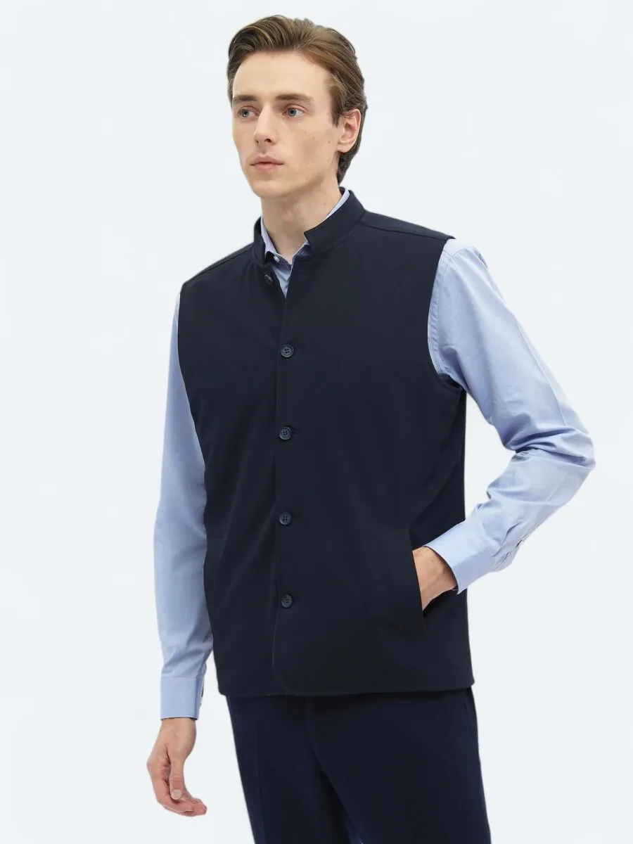 Navy Blue Weaving Puffer Vest - 5