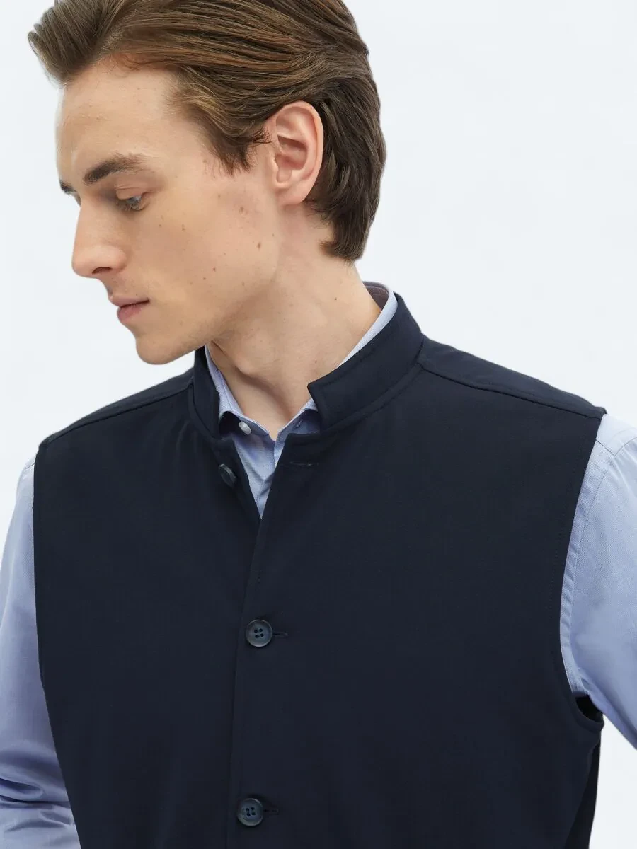 Navy Blue Weaving Puffer Vest - 6