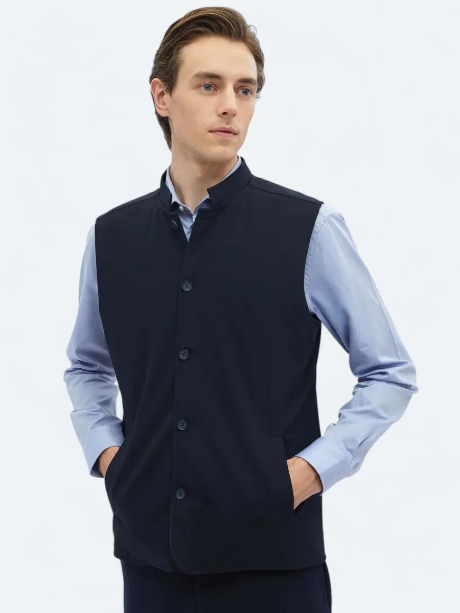 Navy Blue Weaving Puffer Vest - 7