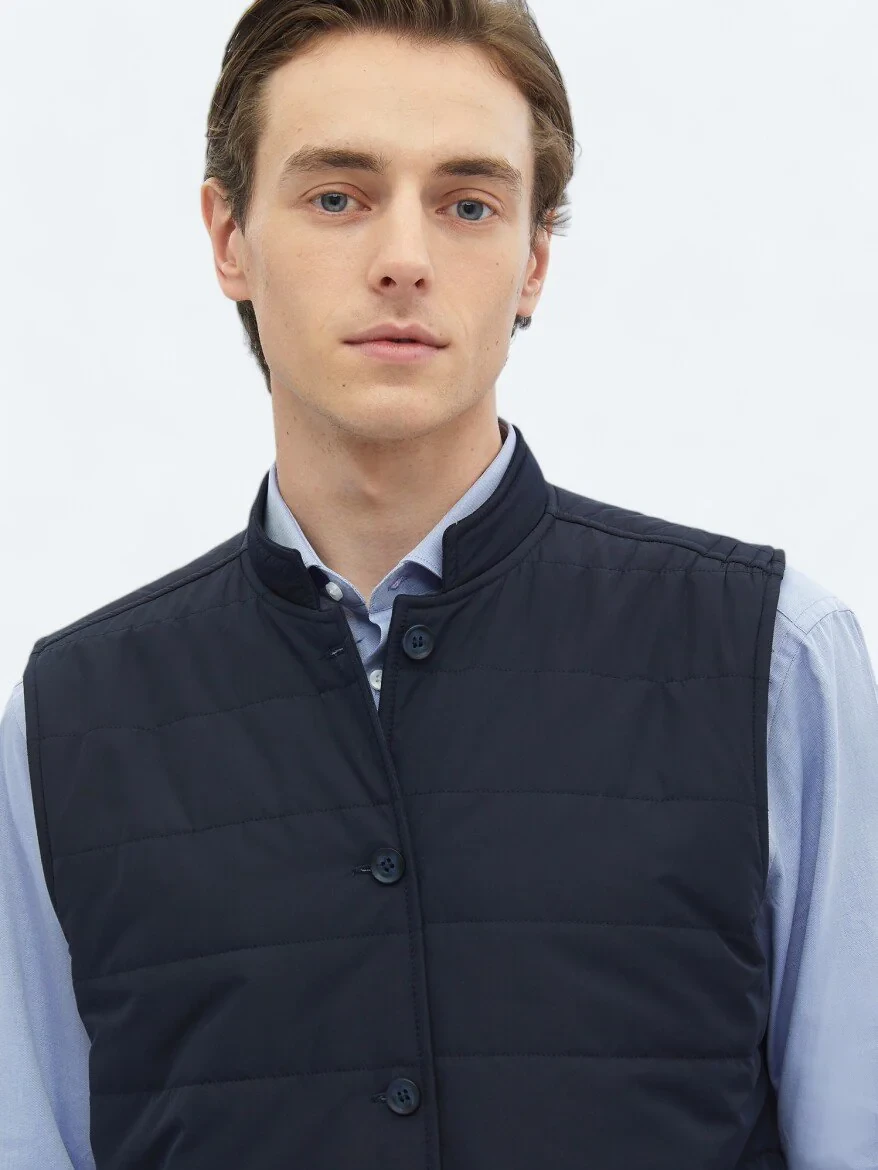 Navy Blue Weaving Puffer Vest - 8