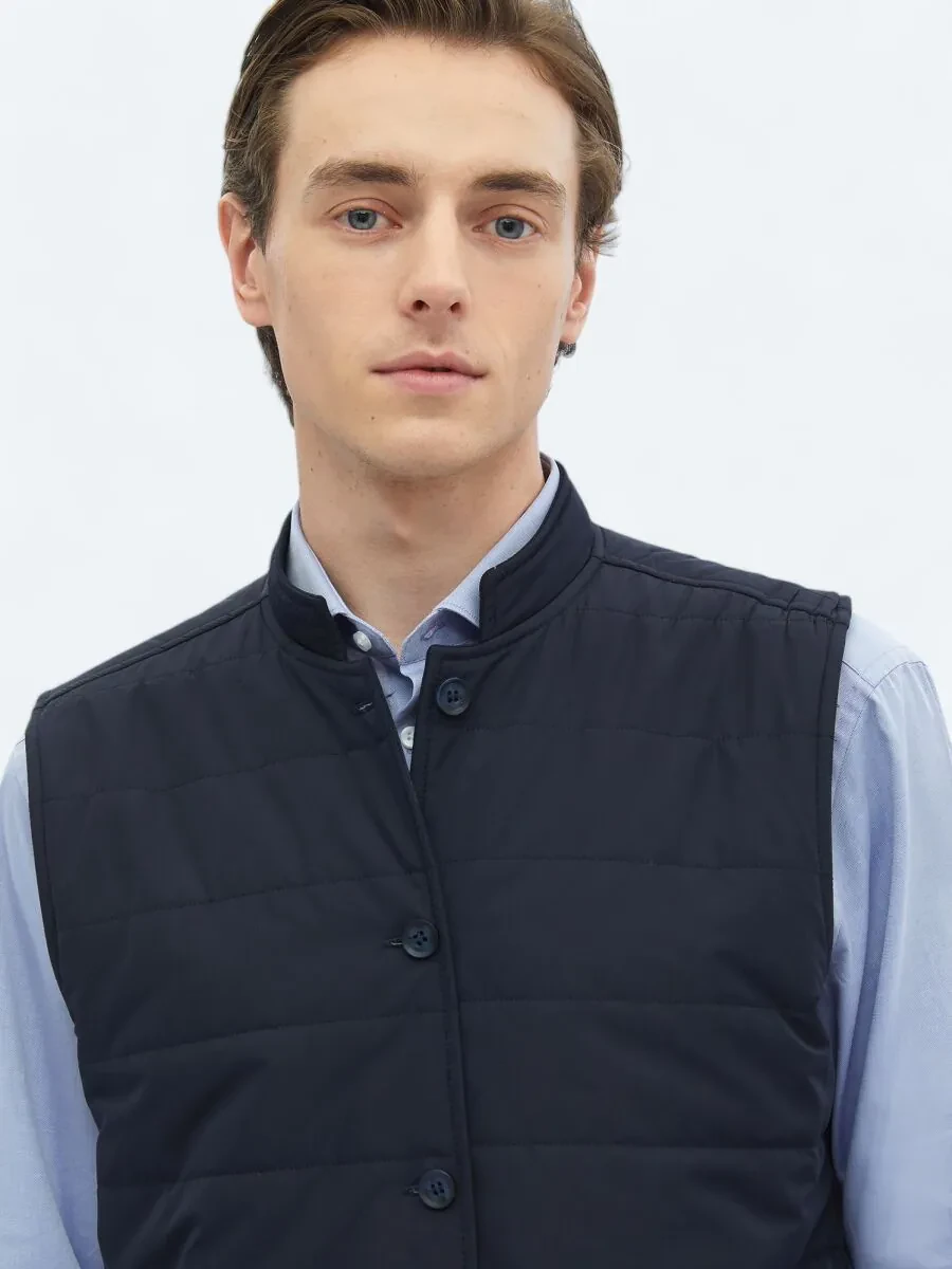 Navy Blue Weaving Puffer Vest - 8