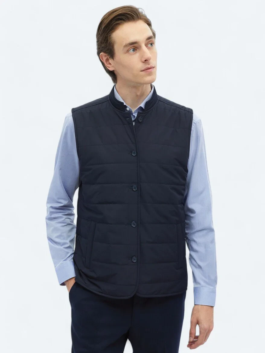 Navy Blue Weaving Puffer Vest - 9