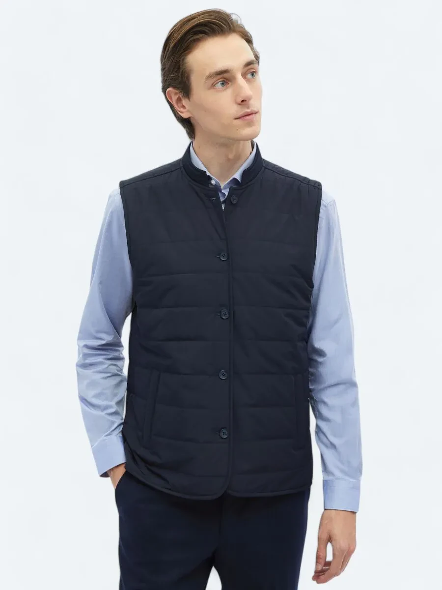 Navy Blue Weaving Puffer Vest - 9