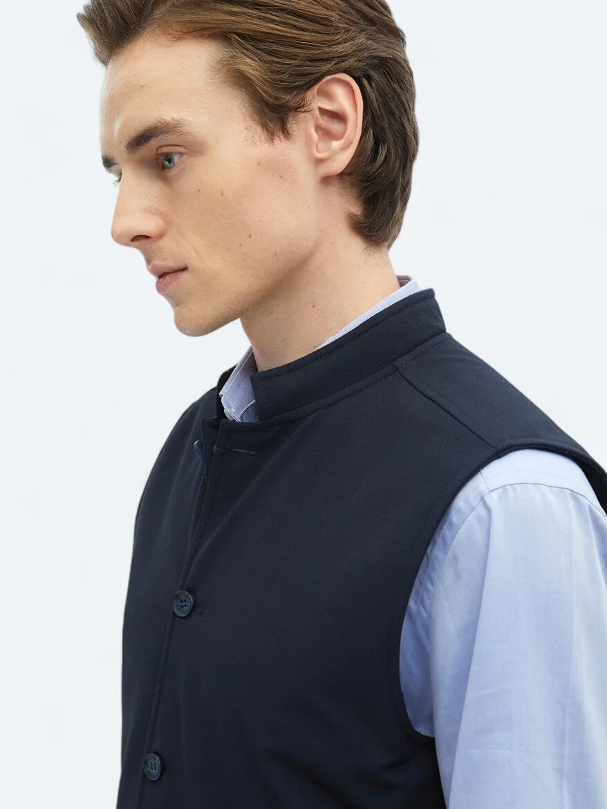 Navy Blue Weaving Puffer Vest - 10