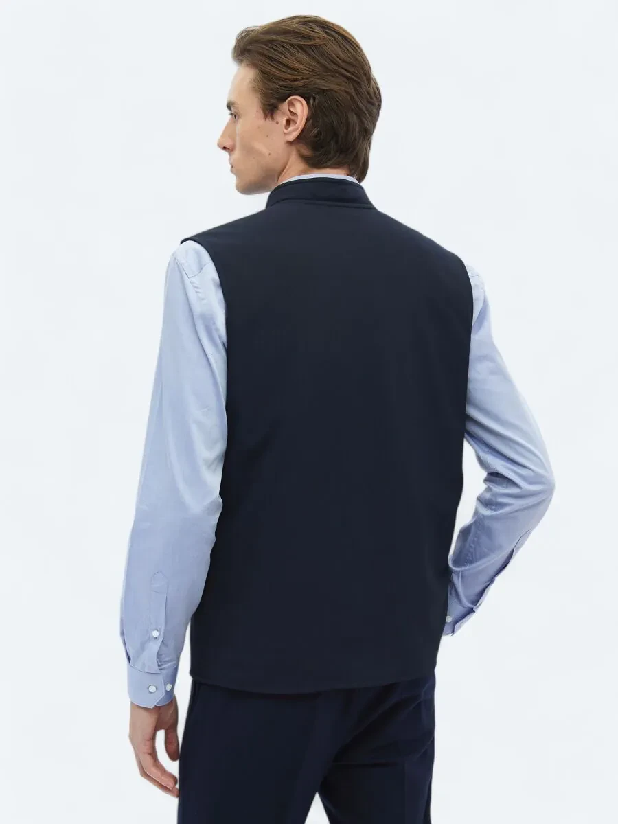 Navy Blue Weaving Puffer Vest - 11
