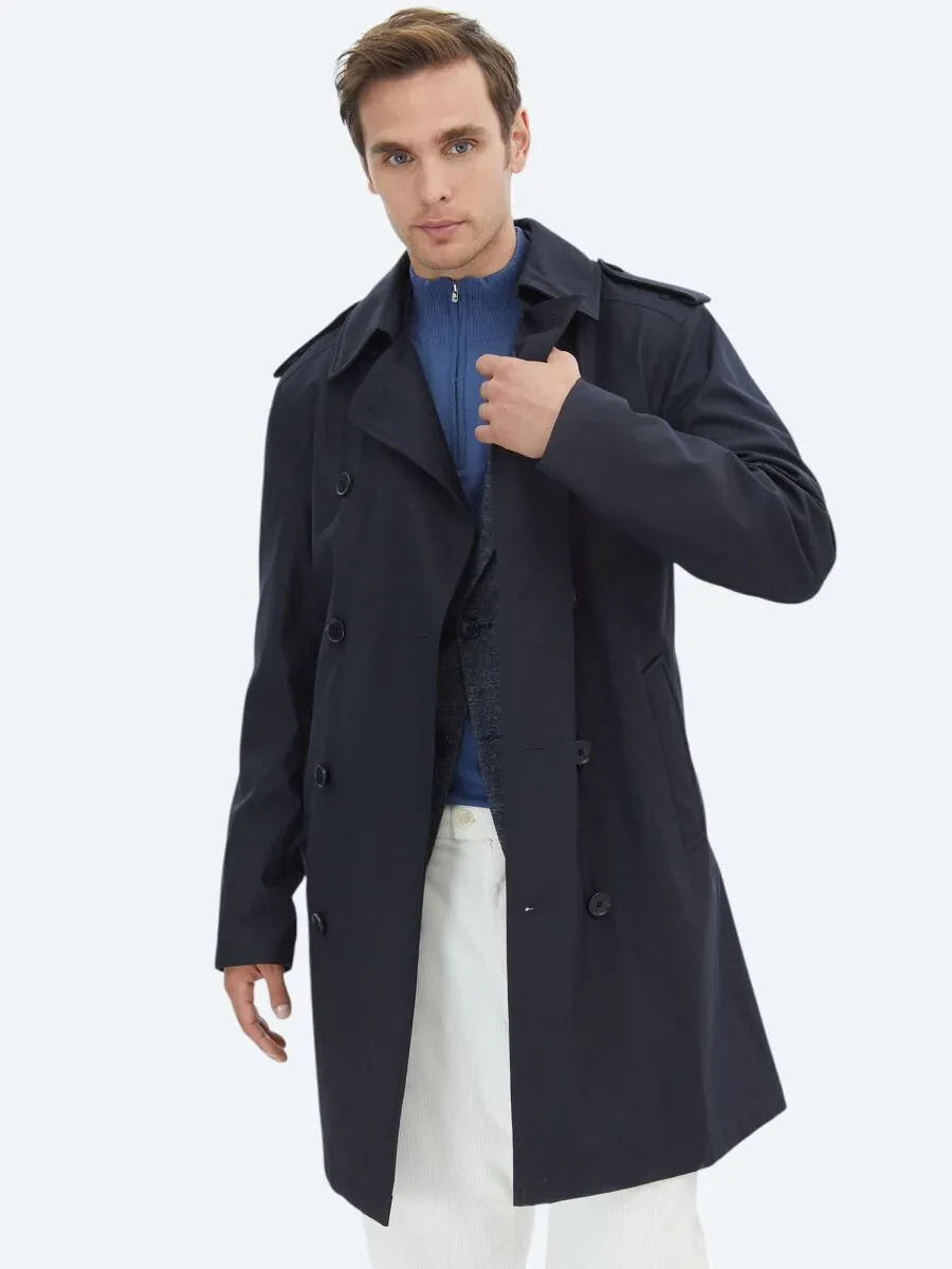 Navy Blue Weaving Rain Coat - 1