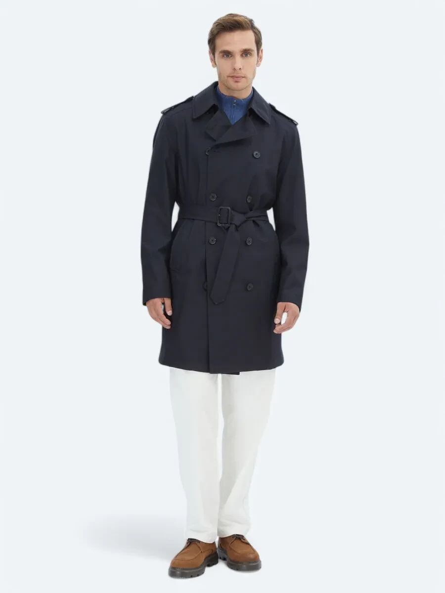 Navy Blue Weaving Rain Coat - 2