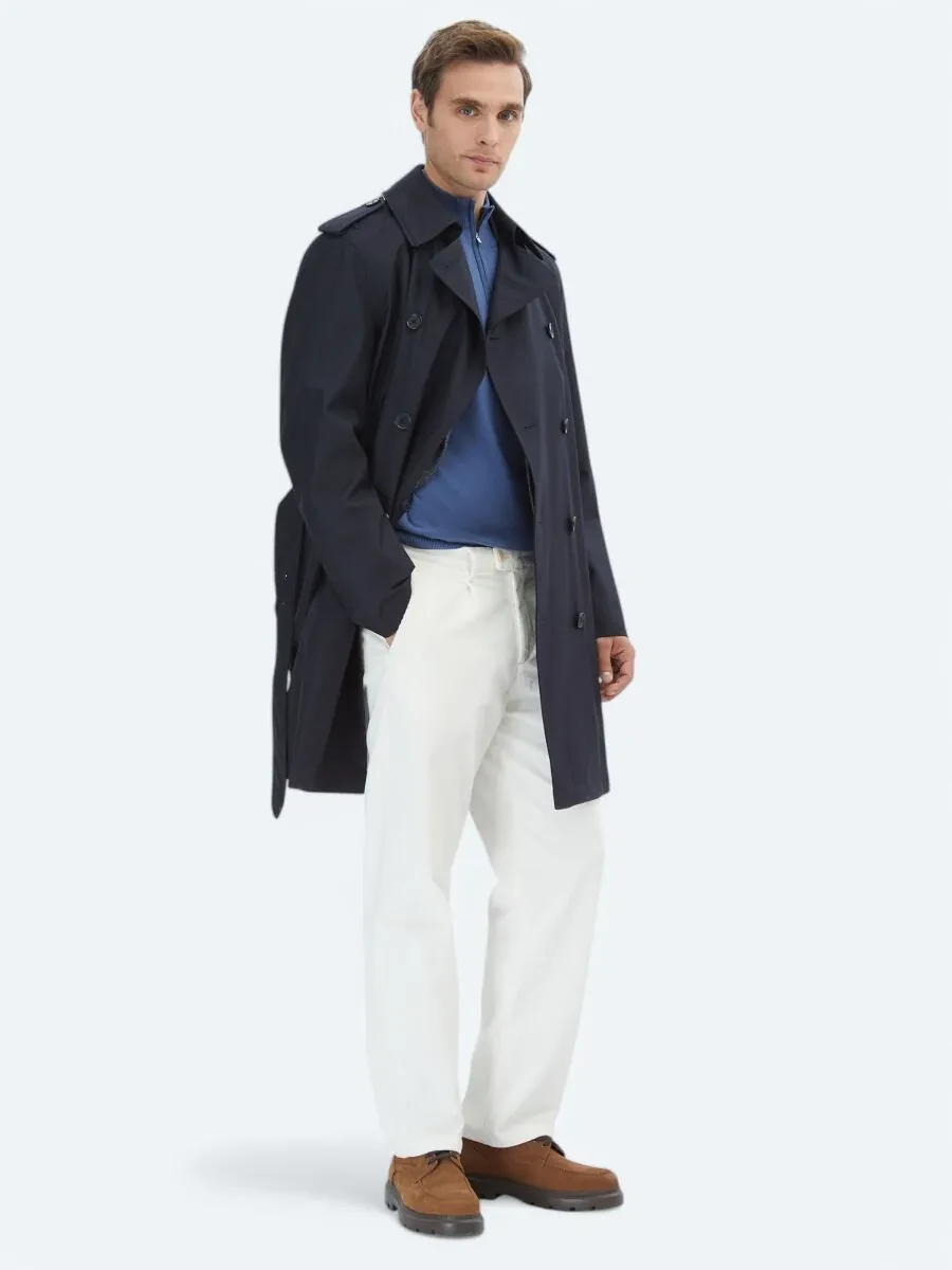 Navy Blue Weaving Rain Coat - 3