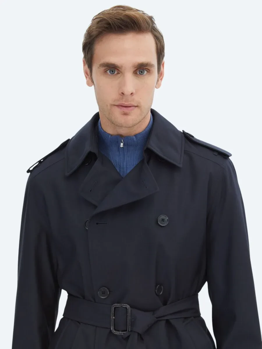 Navy Blue Weaving Rain Coat - 4