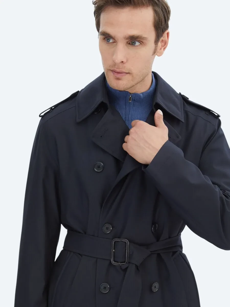 Navy Blue Weaving Rain Coat - 5