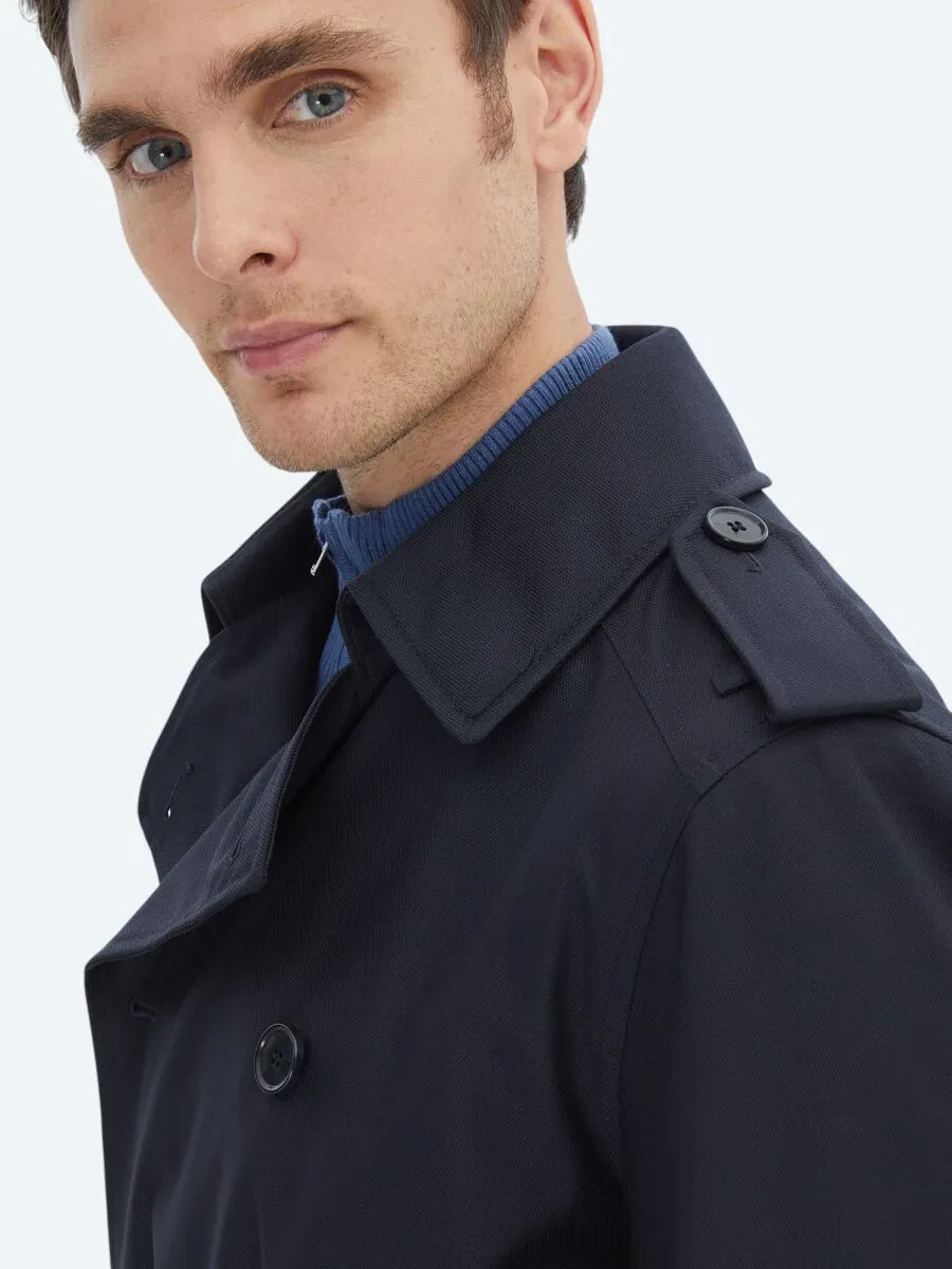 Navy Blue Weaving Rain Coat - 6