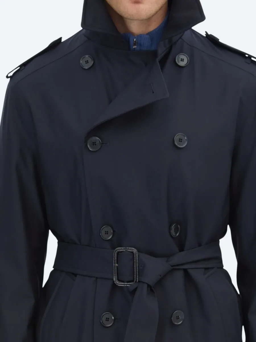 Navy Blue Weaving Rain Coat - 7
