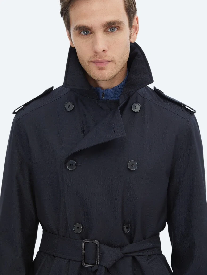 Navy Blue Weaving Rain Coat - 8