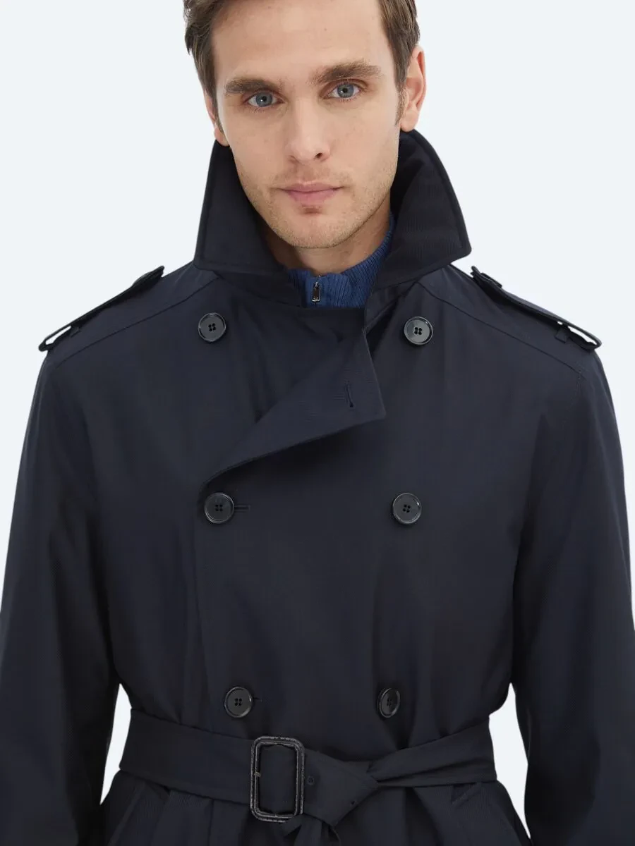 Navy Blue Weaving Rain Coat - 8