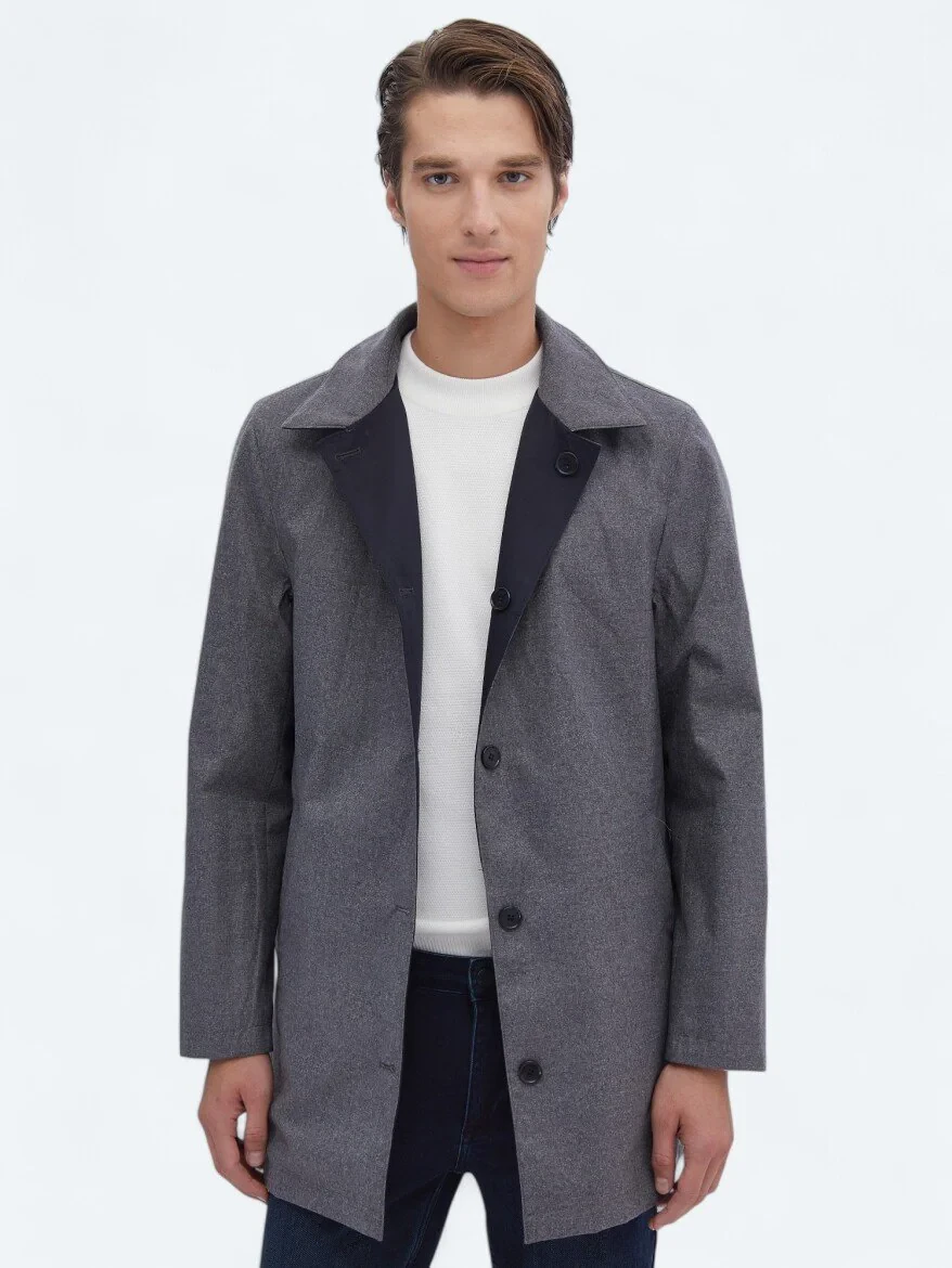 Navy Blue Weaving Rain Coat - 2