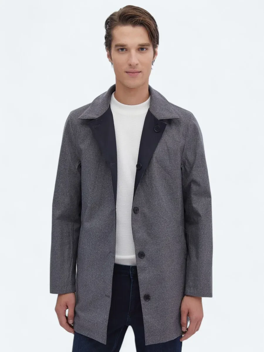 Navy Blue Weaving Rain Coat - 2