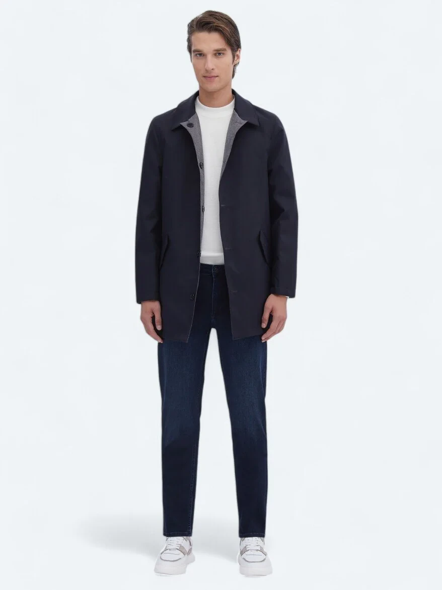 Navy Blue Weaving Rain Coat - 3