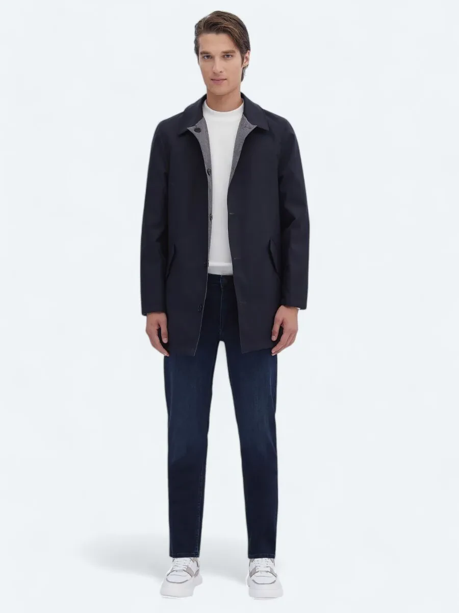 Navy Blue Weaving Rain Coat - 3