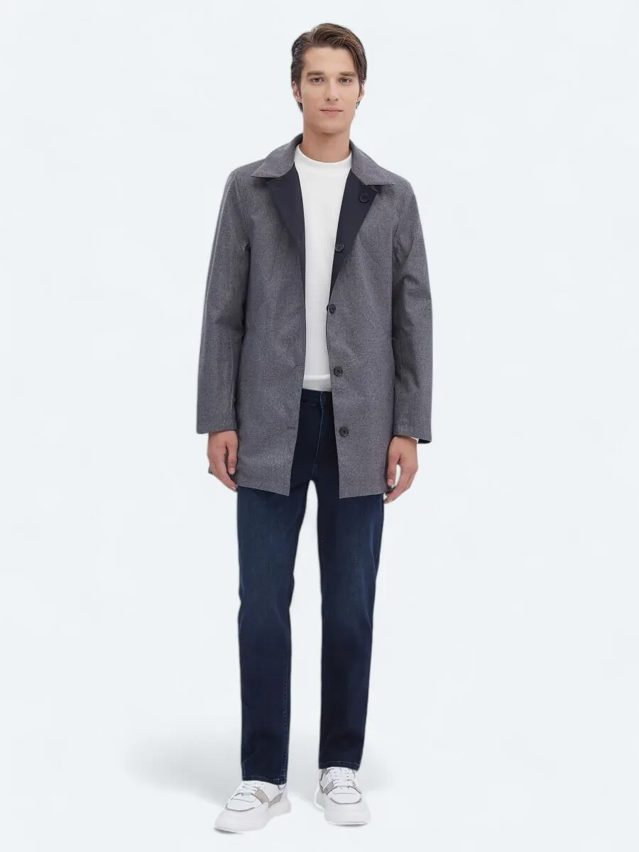 Navy Blue Weaving Rain Coat - 4