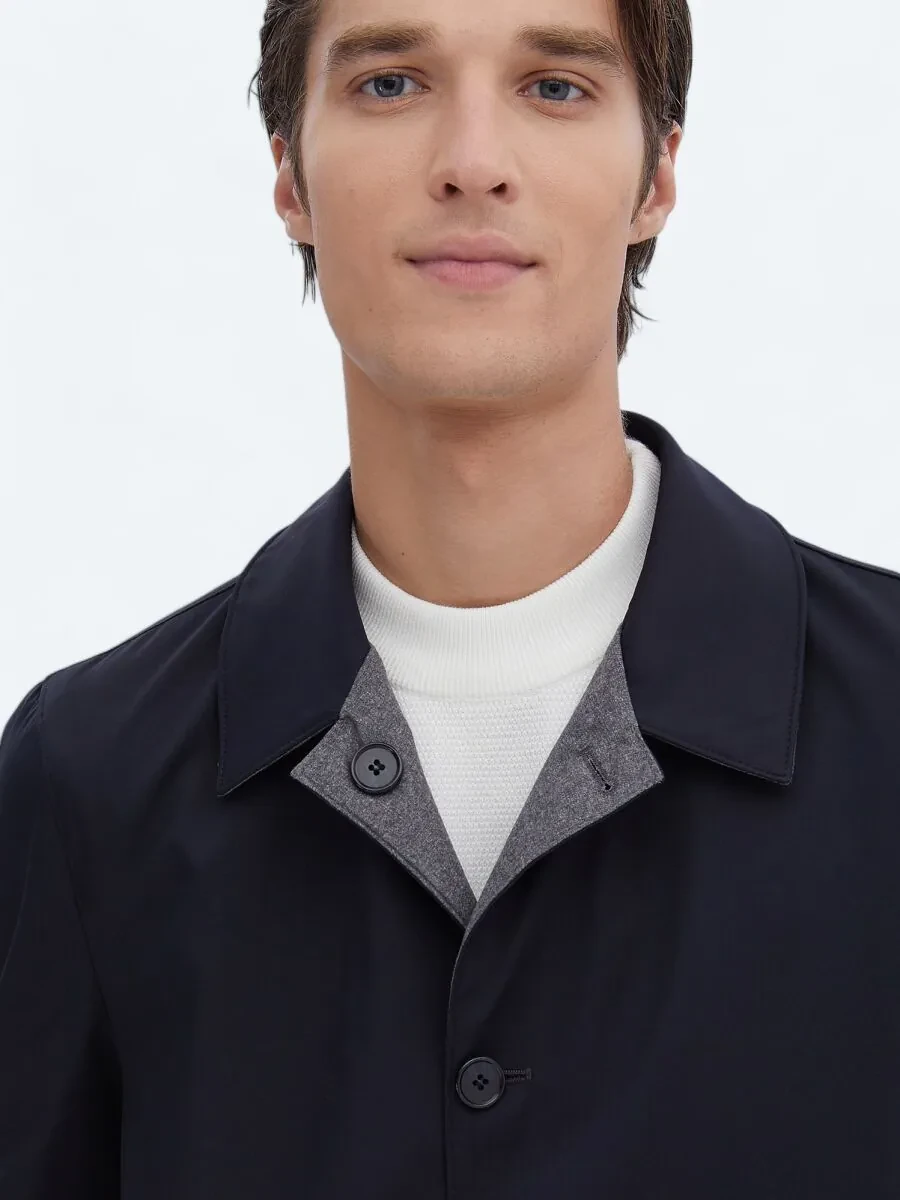 Navy Blue Weaving Rain Coat - 5