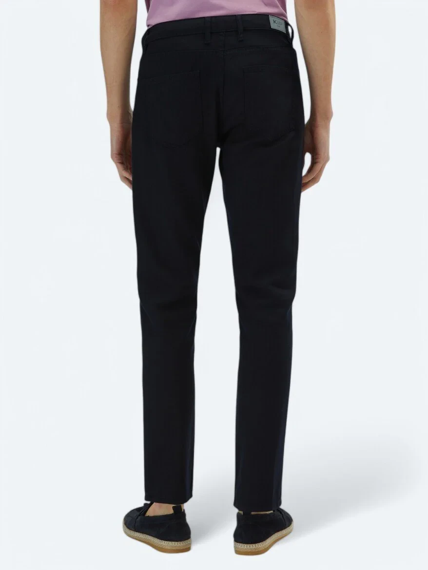 Navy Blue Weaving Regular Fit Casual Cotton Blended Trousers 