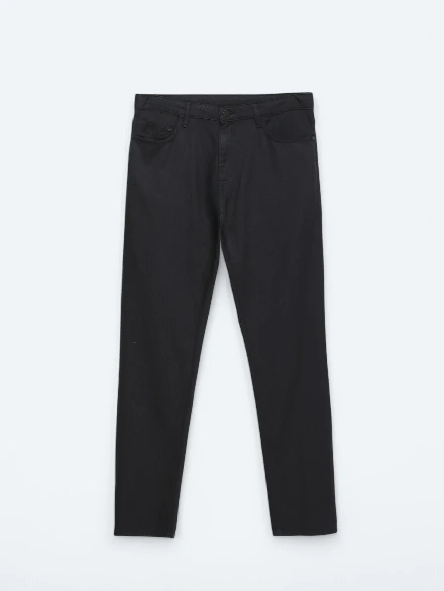 Navy Blue Weaving Regular Fit Casual Cotton Blended Trousers - 5