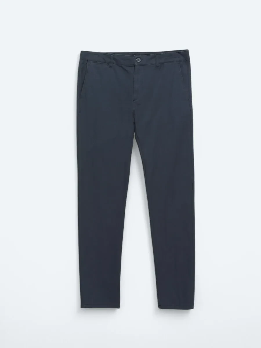 Navy Blue Weaving Regular Fit Casual Cotton Blended Trousers - 5
