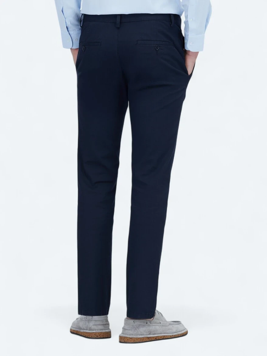 Navy Blue Weaving Regular Fit Casual Cotton Blended Trousers 