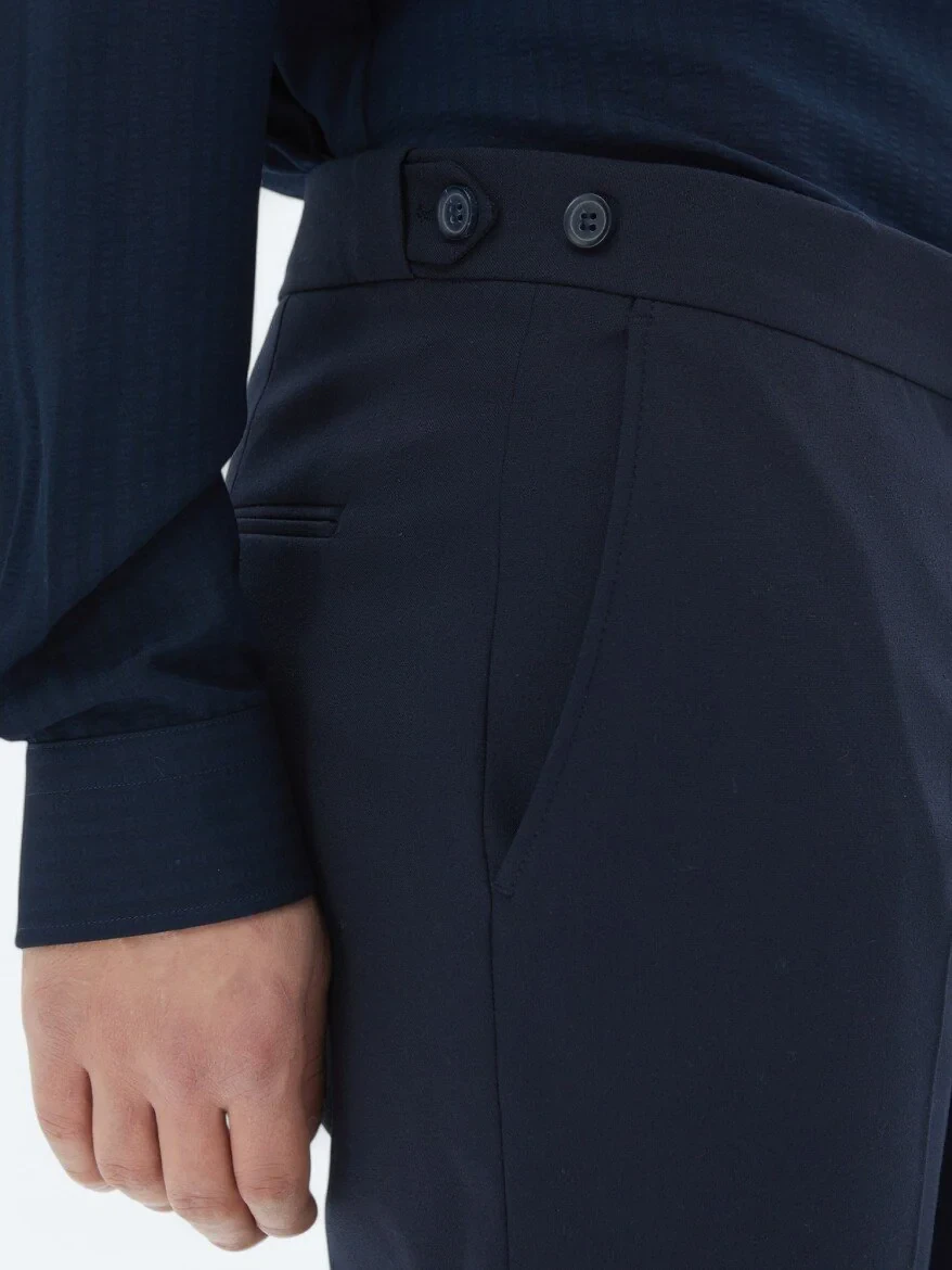 Navy Blue Weaving Regular Fit Casual Trousers - 3