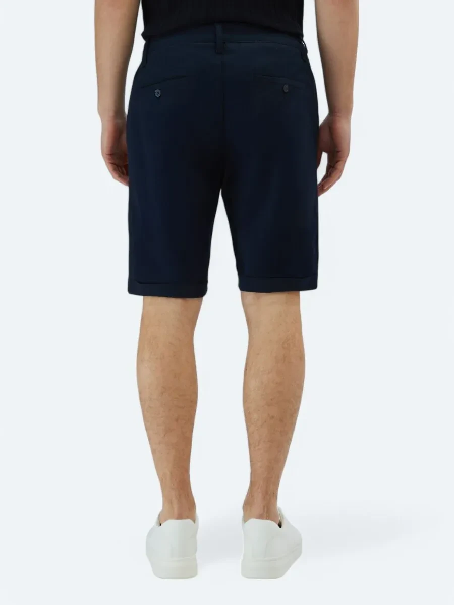 Navy Blue Weaving Slim Fit Casual Cotton Blended Bermuda - 4