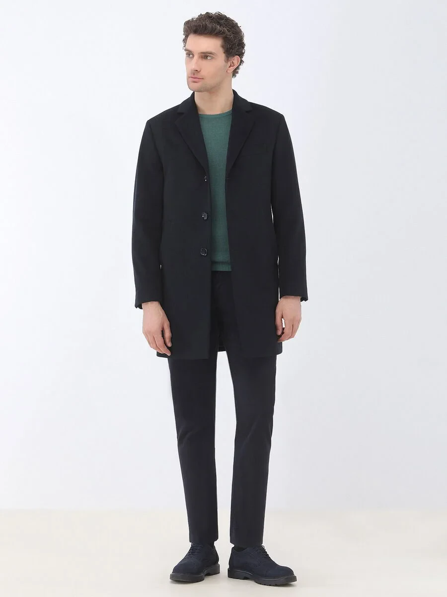 Navy Blue Weaving Slim Fit Casual Cotton Blended Trousers - 3