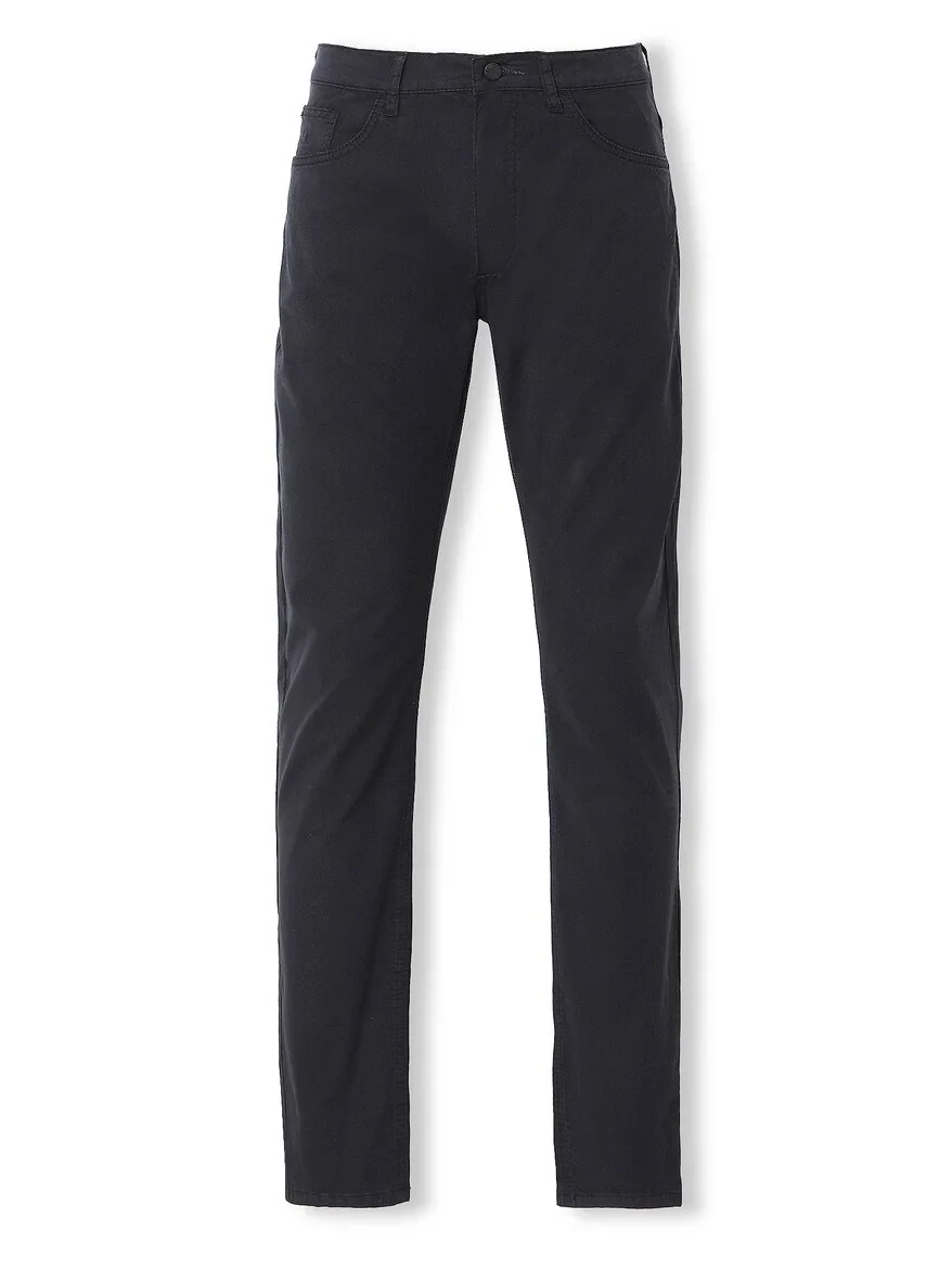 Navy Blue Weaving Slim Fit Casual Cotton Blended Trousers - 6