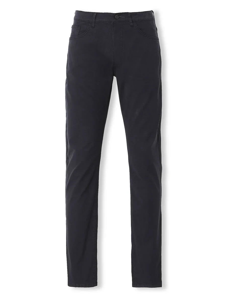 Navy Blue Weaving Slim Fit Casual Cotton Blended Trousers - 6