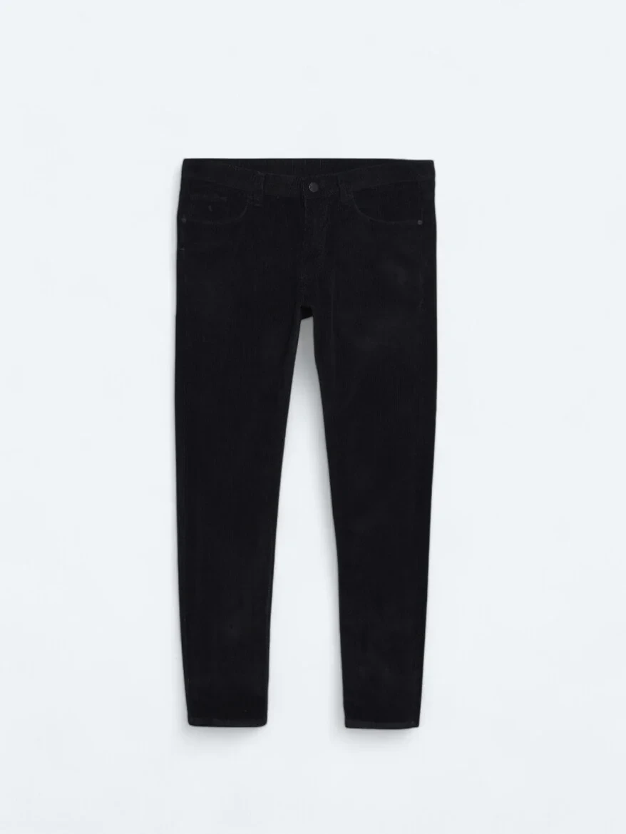 Navy Blue Weaving Slim Fit Casual Cotton Blended Trousers - 5