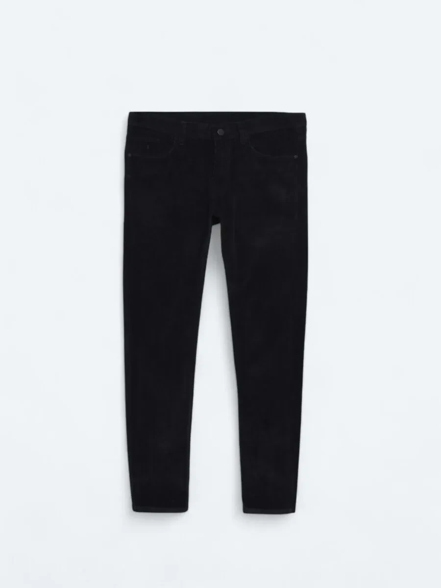 Navy Blue Weaving Slim Fit Casual Cotton Blended Trousers - 5