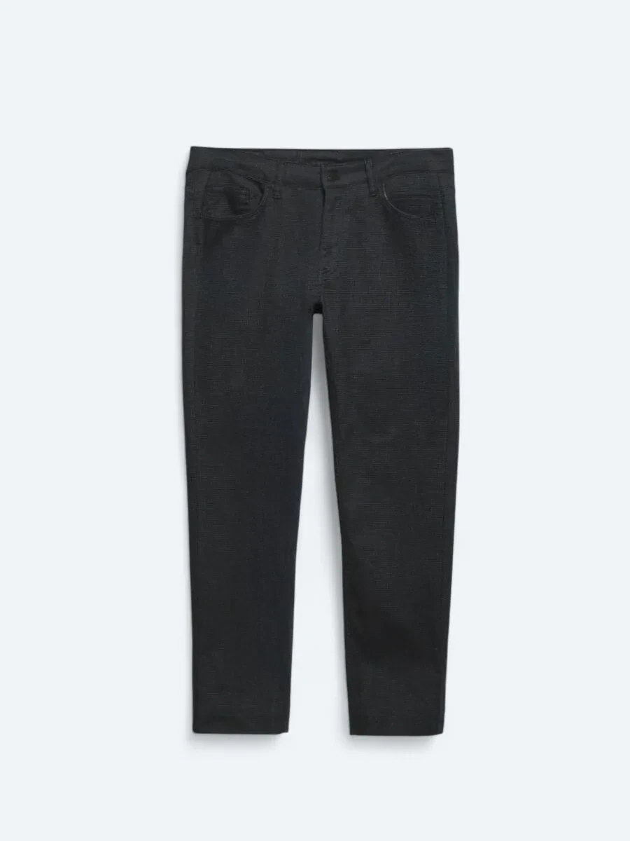 Navy Blue Weaving Slim Fit Casual Cotton Blended Trousers - 6