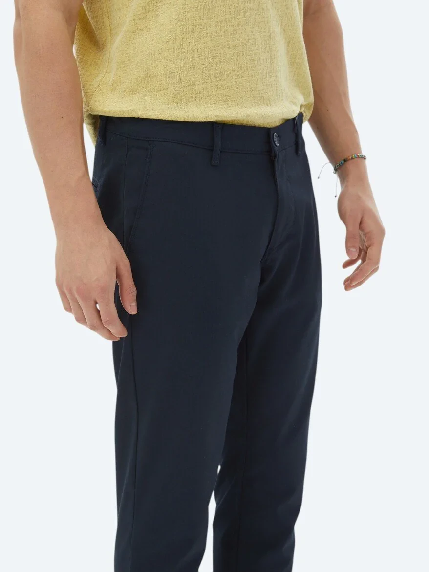 Navy Blue Weaving Slim Fit Casual Trousers 