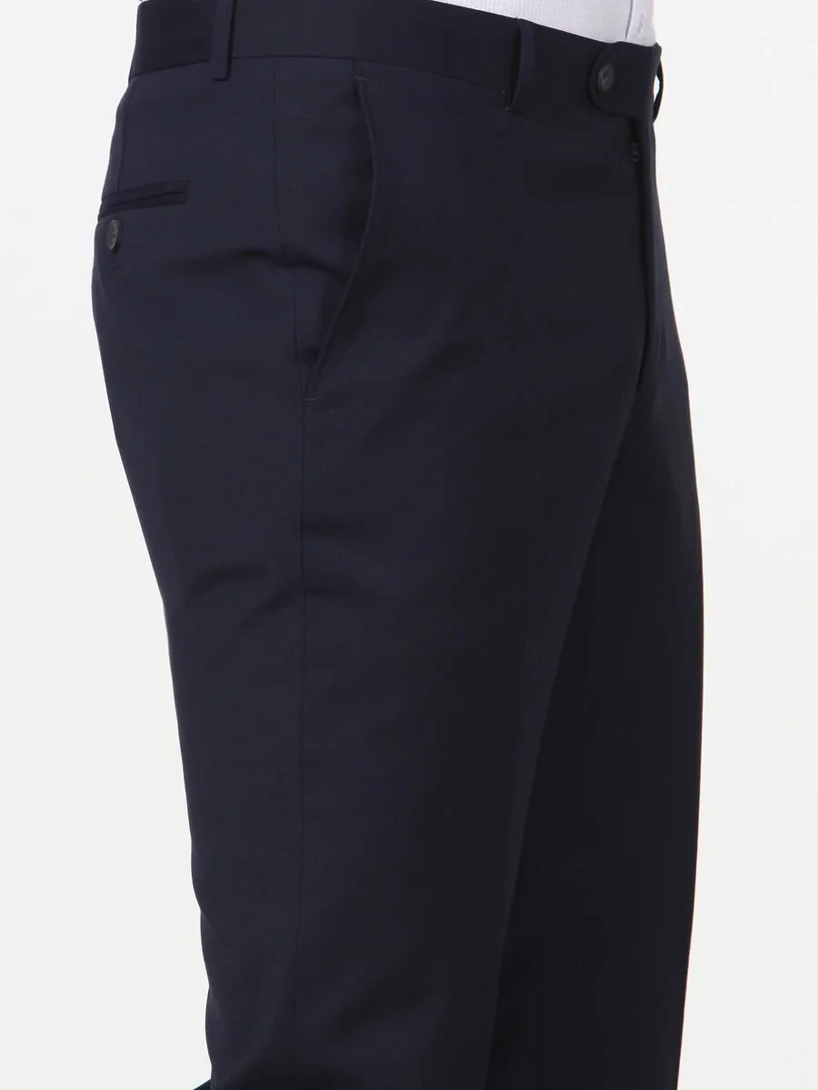 Navy Blue Weaving Slim Fit Classical Wool Blended Trousers - 3
