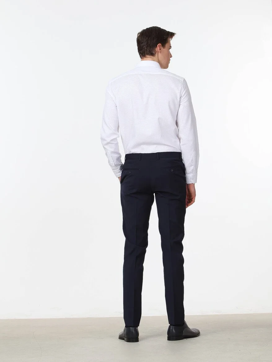 Navy Blue Weaving Slim Fit Classical Wool Blended Trousers 