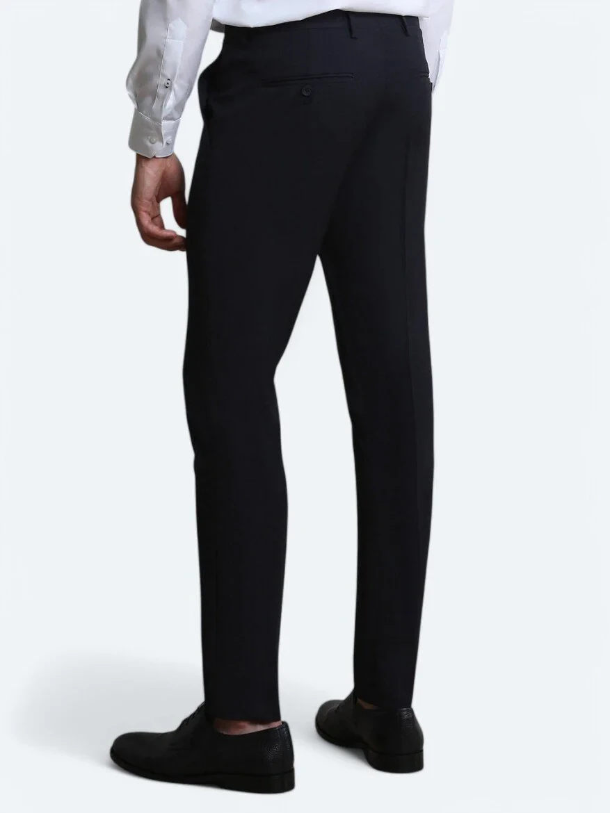 Navy Blue Weaving Slim Fit Classical Wool Blended Trousers 