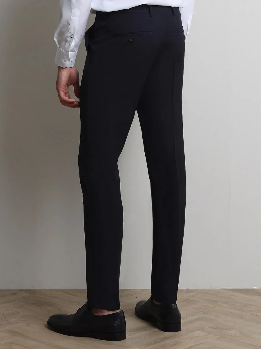 Navy Blue Weaving Slim Fit Classical Wool Blended Trousers - 4