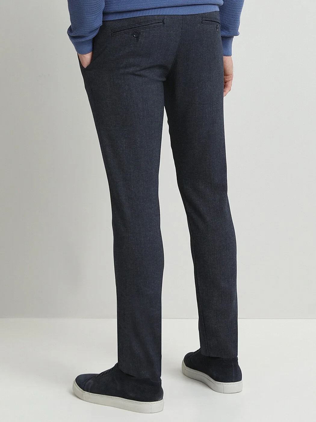 Navy Blue Weaving Slim Fit Smart Casual Trousers - 4