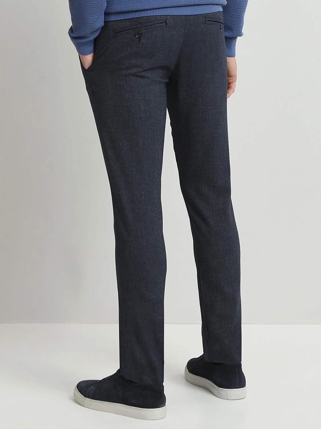 Navy Blue Weaving Slim Fit Smart Casual Trousers - 4