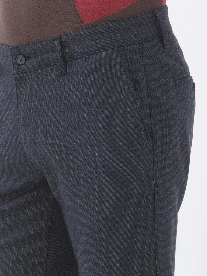 Navy Blue Weaving Slim Fit Smart Casual Trousers - 3
