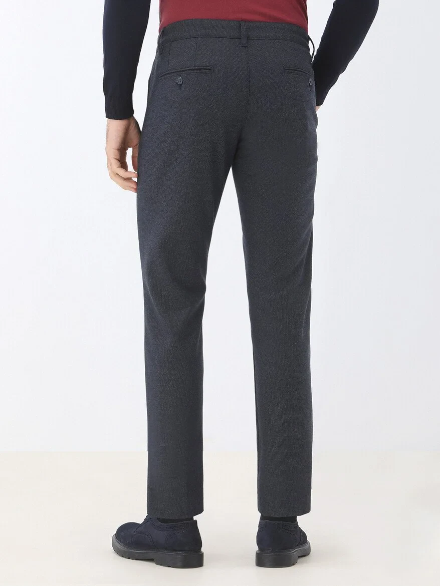 Navy Blue Weaving Slim Fit Smart Casual Trousers - 4