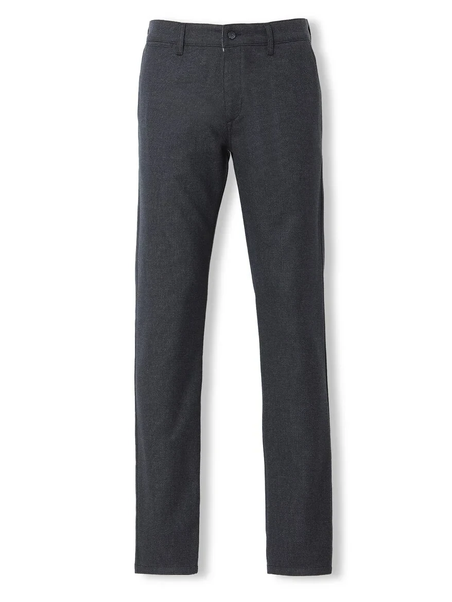 Navy Blue Weaving Slim Fit Smart Casual Trousers - 5